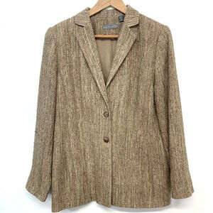 Kate Hill Silk Tweed Blazer Jacket Woman 10  Neutral Business Casual Preppy Work